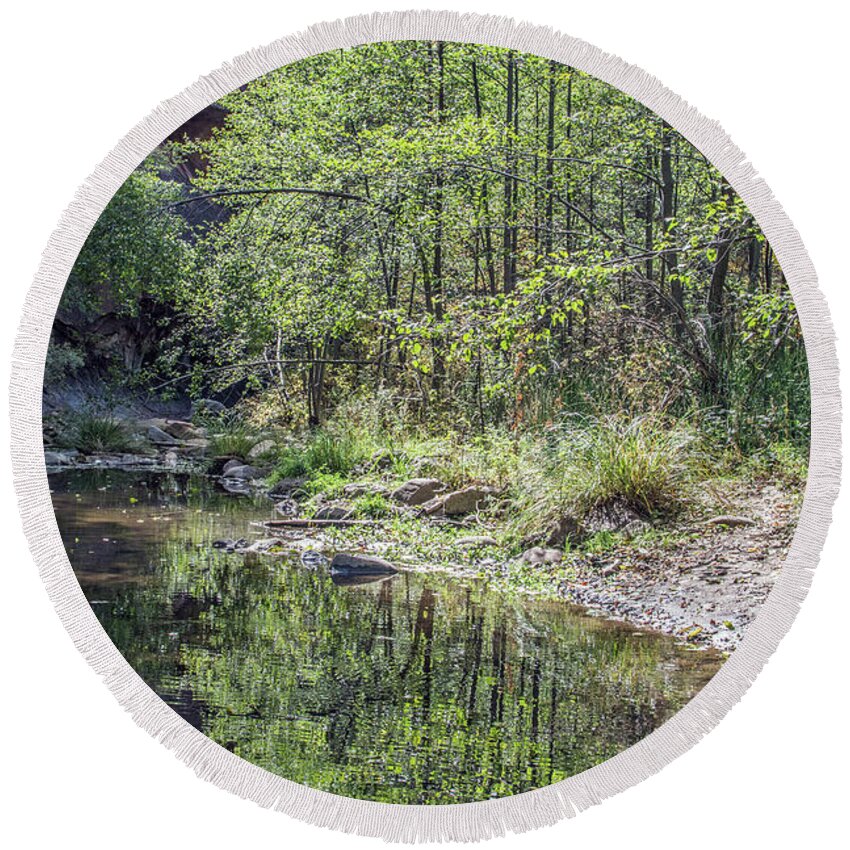 West Fork Round Beach Towel featuring the photograph West Fork Reflection 8065-101817-1 by Tam Ryan