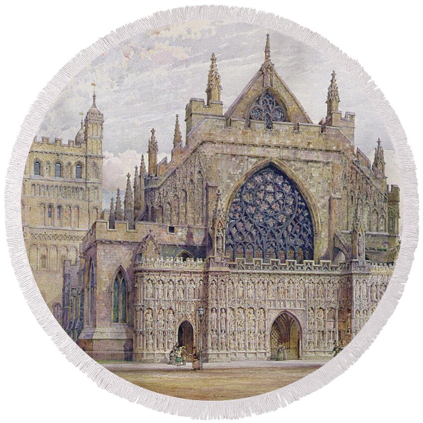 West Front Round Beach Towel featuring the painting West Front, Exeter Cathedral by George Nattress