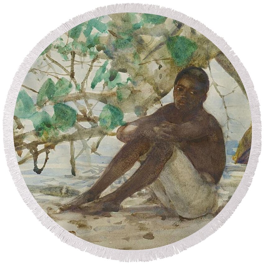 West Round Beach Towel featuring the painting West Indian Boy by Henry Scott Tuke