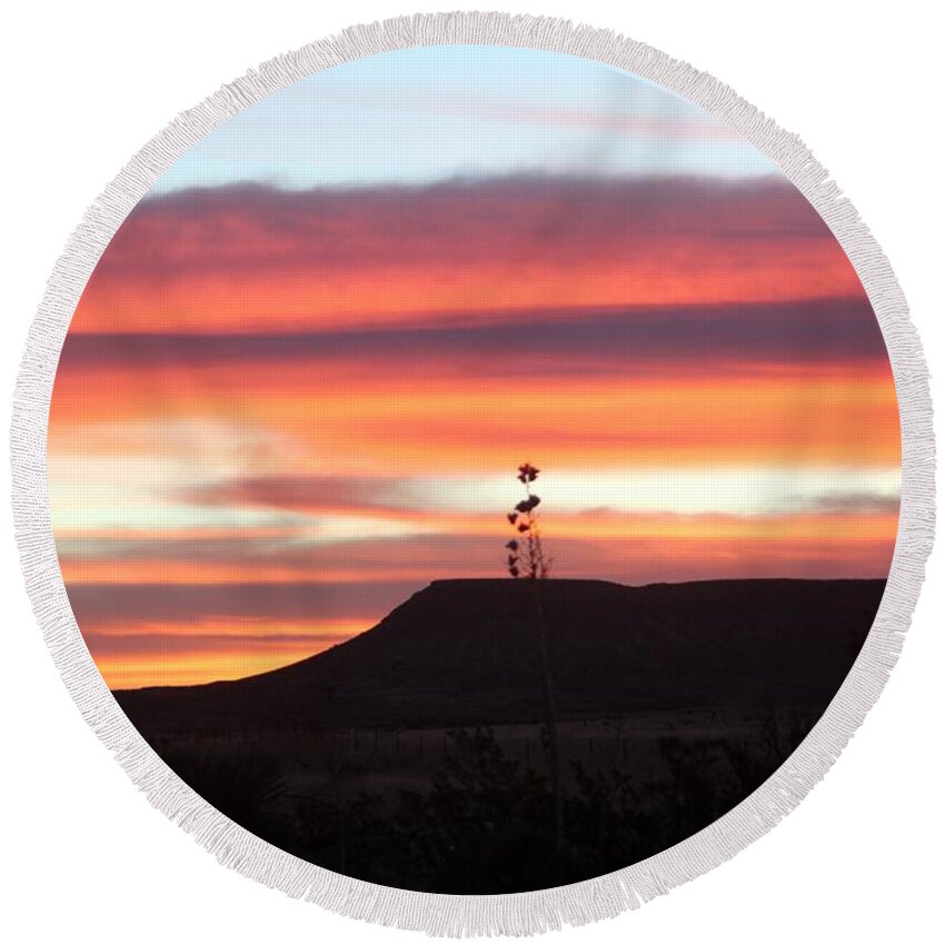 Texas Round Beach Towel featuring the photograph Mile Marker 122 West Texas Sunrise by John Glass