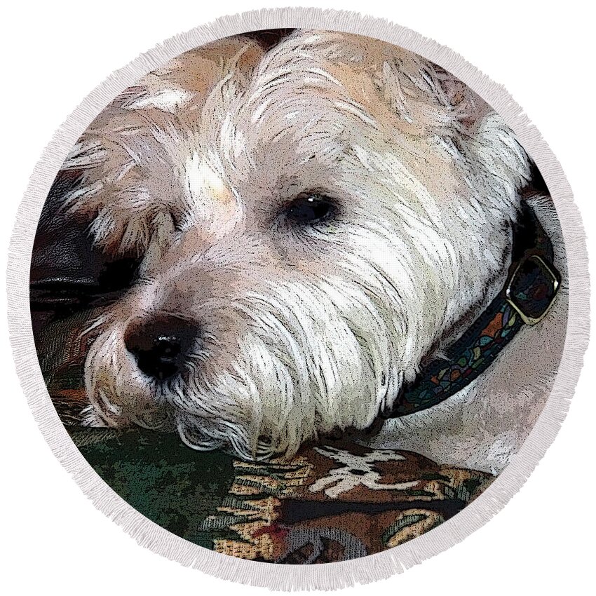 West Highland Terrier Round Beach Towel featuring the photograph Westie by Mindy Newman