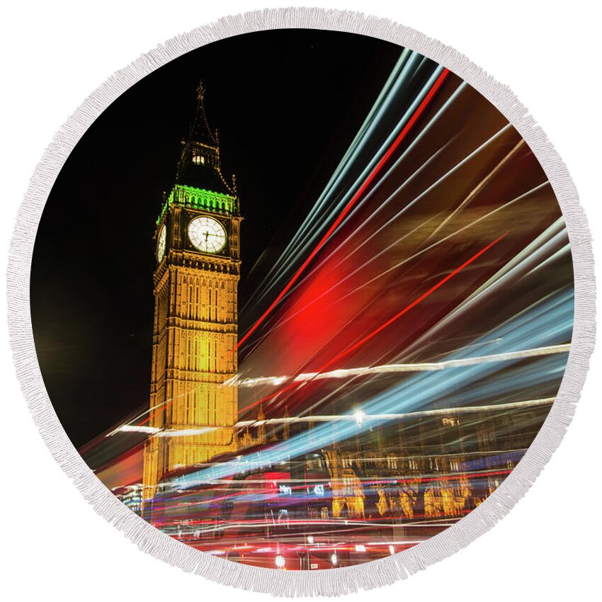 London Round Beach Towel featuring the photograph Westminster by Alex Lapidus