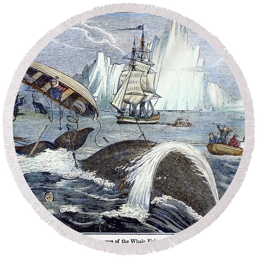 1833 Round Beach Towel featuring the photograph Whaling, 1833 by Granger