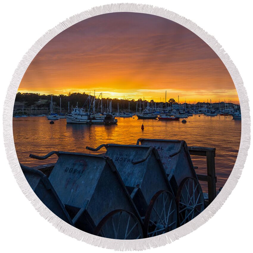 Monterey Round Beach Towel featuring the photograph Wharf Sunset by Derek Dean