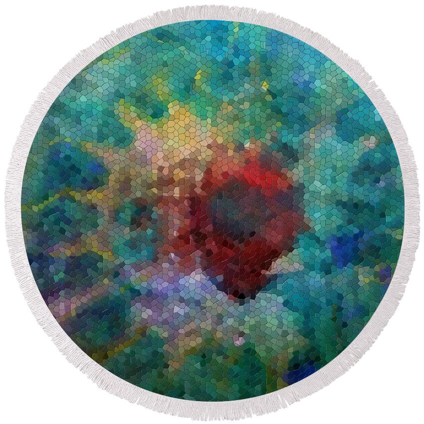 Mosaic Round Beach Towel featuring the digital art What a Bee Sees by Claire Bull