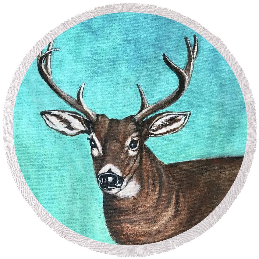 Deer Round Beach Towel featuring the painting What a deer... by Bonnie Peacher