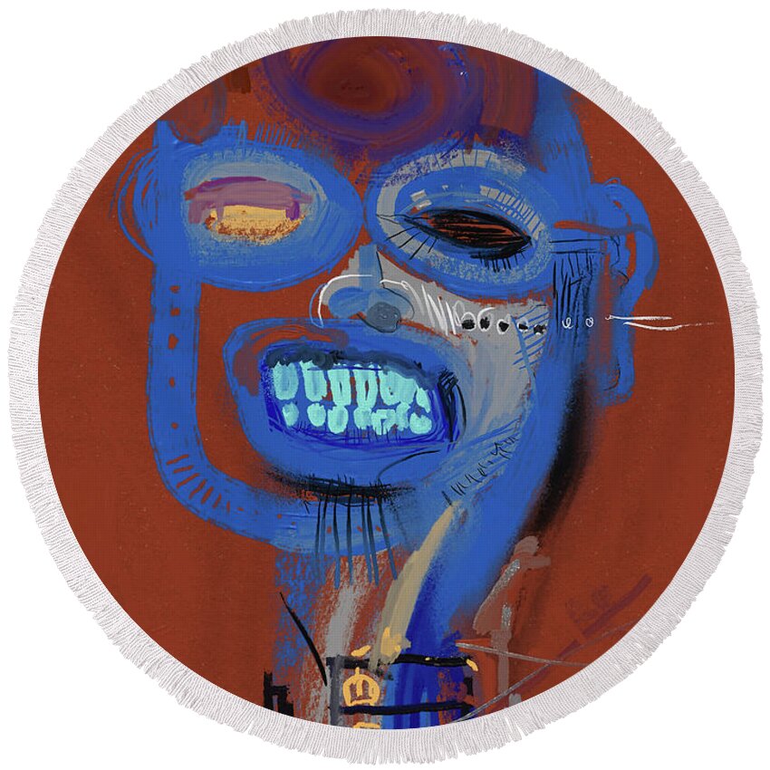 Abstract Round Beach Towel featuring the mixed media What a smile by Russell Pierce