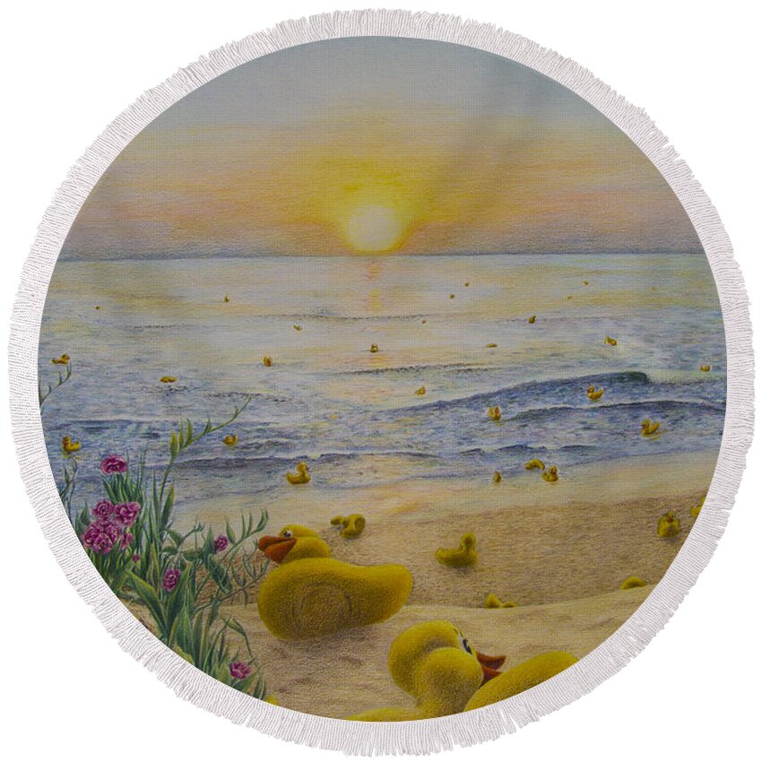 Phil Welsher Round Beach Towel featuring the painting What Can You Learn by Phil Welsher