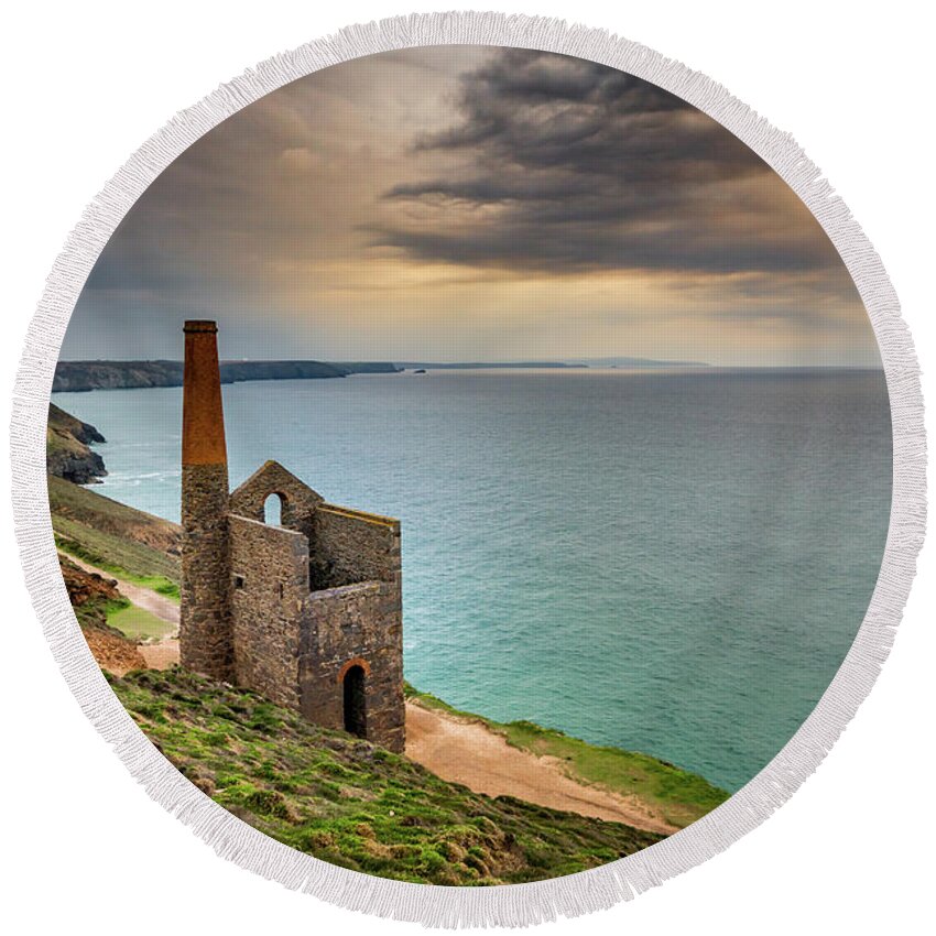 Wheal Coates Round Beach Towel featuring the photograph Wheal Coates Sunset by Framing Places