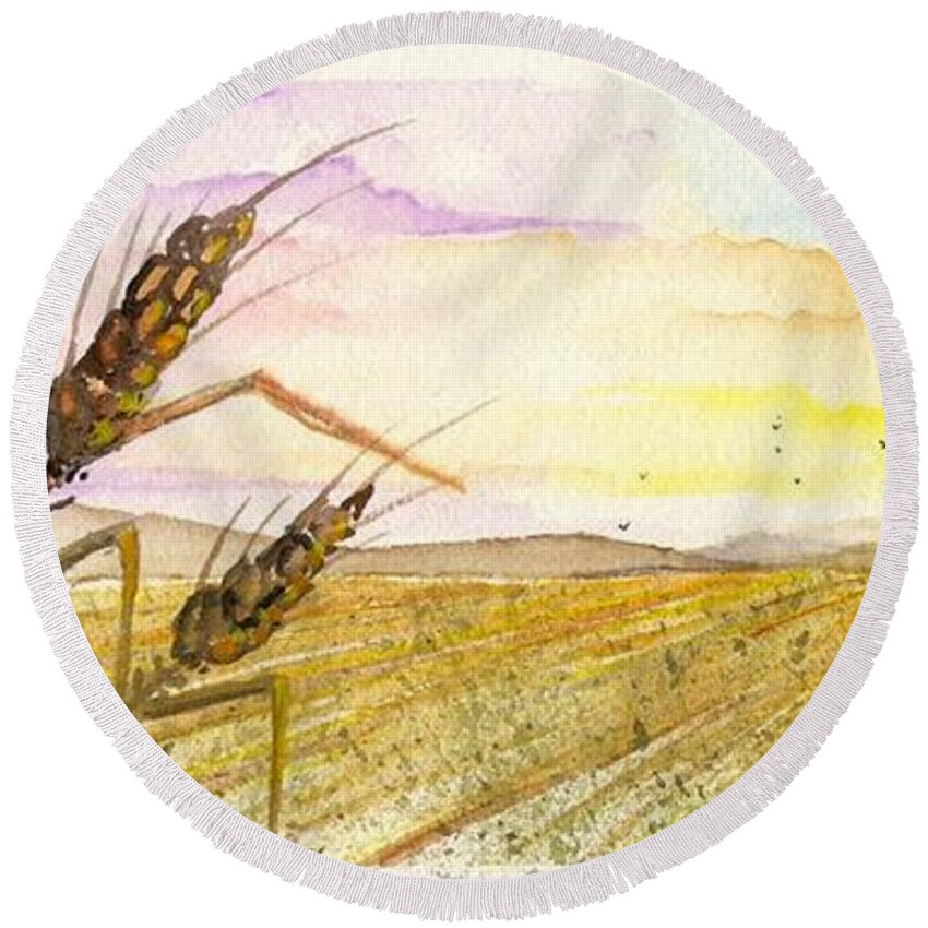 Meadow Round Beach Towel featuring the digital art Wheat field study two by Darren Cannell