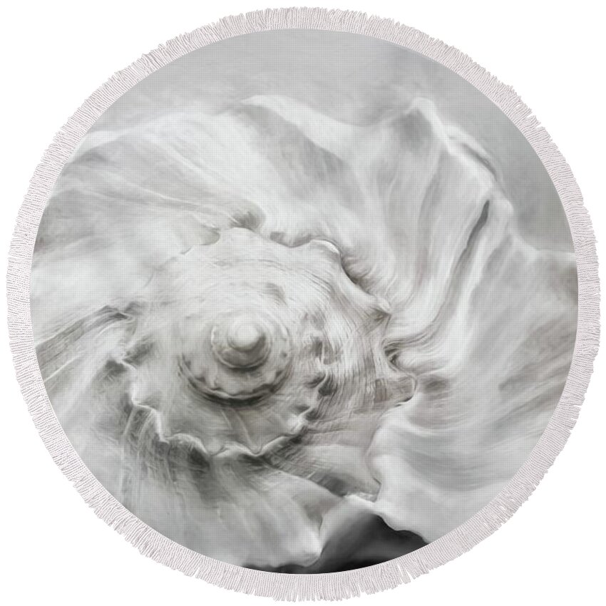 Knobbed Whelk Round Beach Towel featuring the photograph Whelk in Black and White by Benanne Stiens