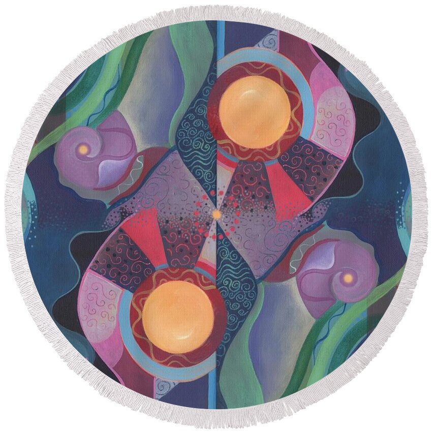 Relating Round Beach Towel featuring the digital art When Deep and Flow Met by Helena Tiainen
