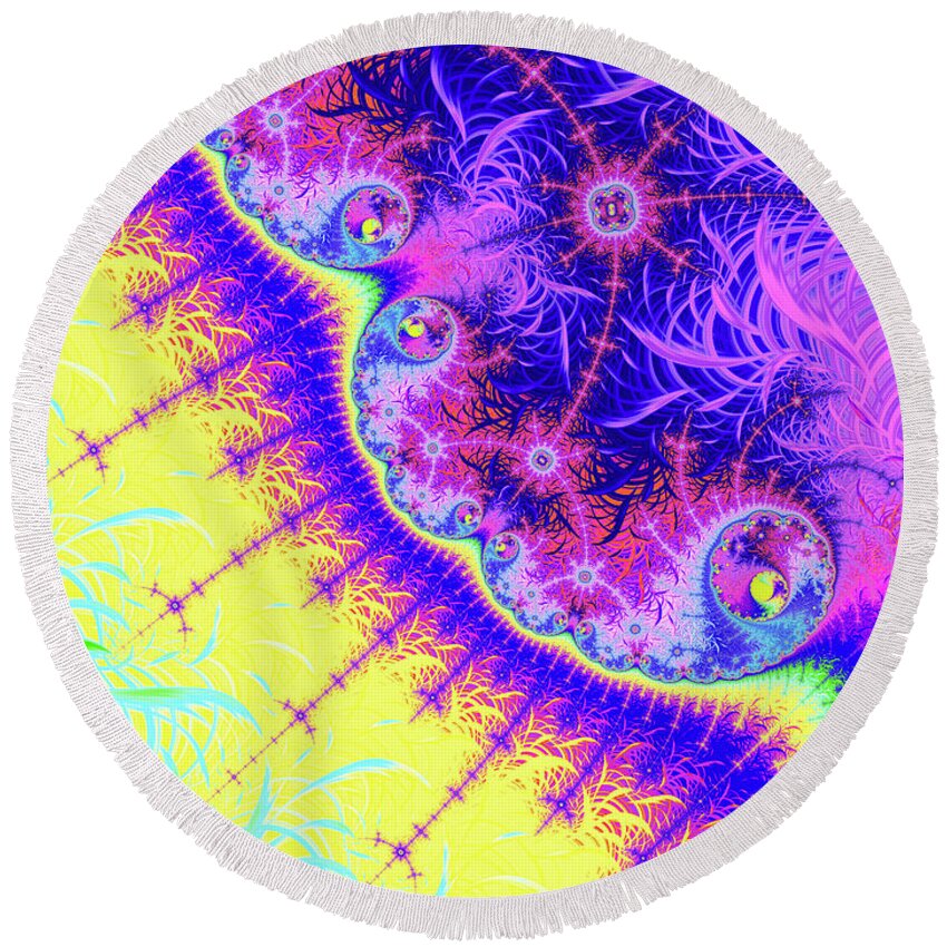 Fractal Round Beach Towel featuring the digital art When I Think Of You by Jon Munson II