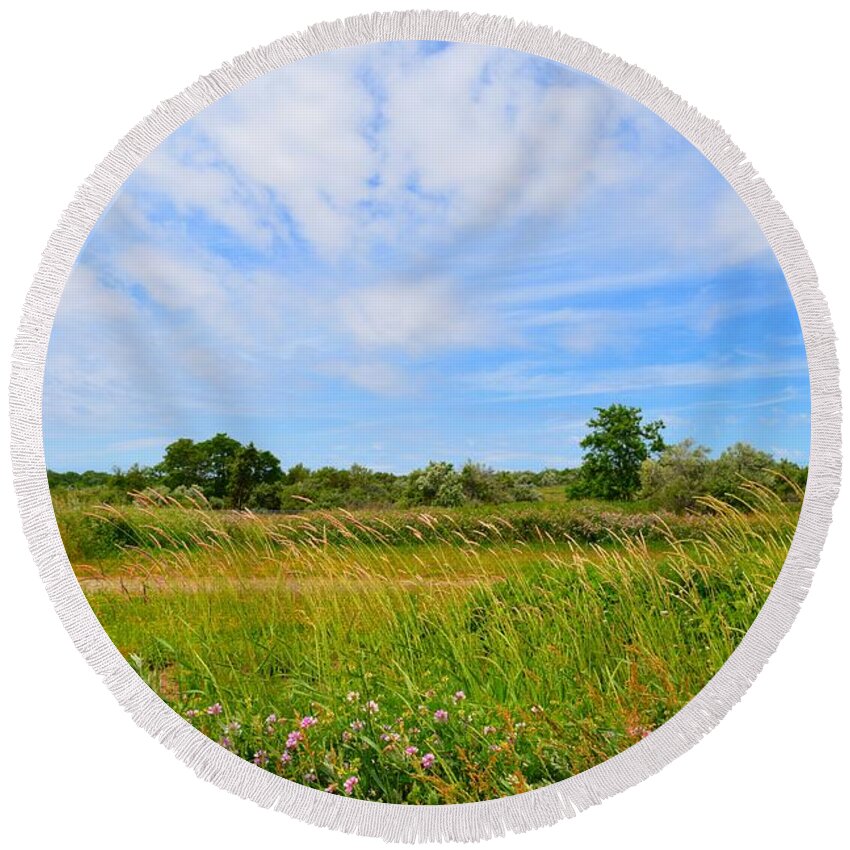 Landscape Round Beach Towel featuring the photograph Where Birds Fly by Dani McEvoy