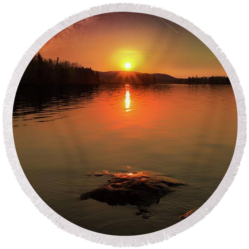 Sunset Round Beach Towel featuring the photograph Where heaven touches the earth by Rose-Marie Karlsen