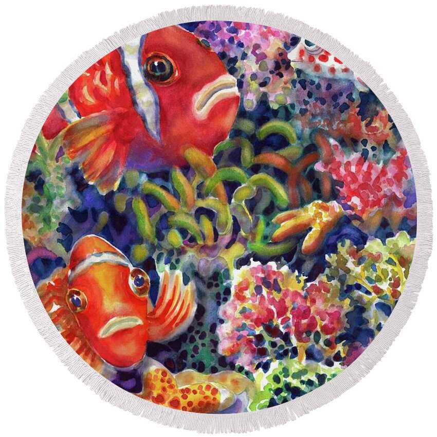 Watercolor Round Beach Towel featuring the painting Where's Nemo by Ann Nicholson