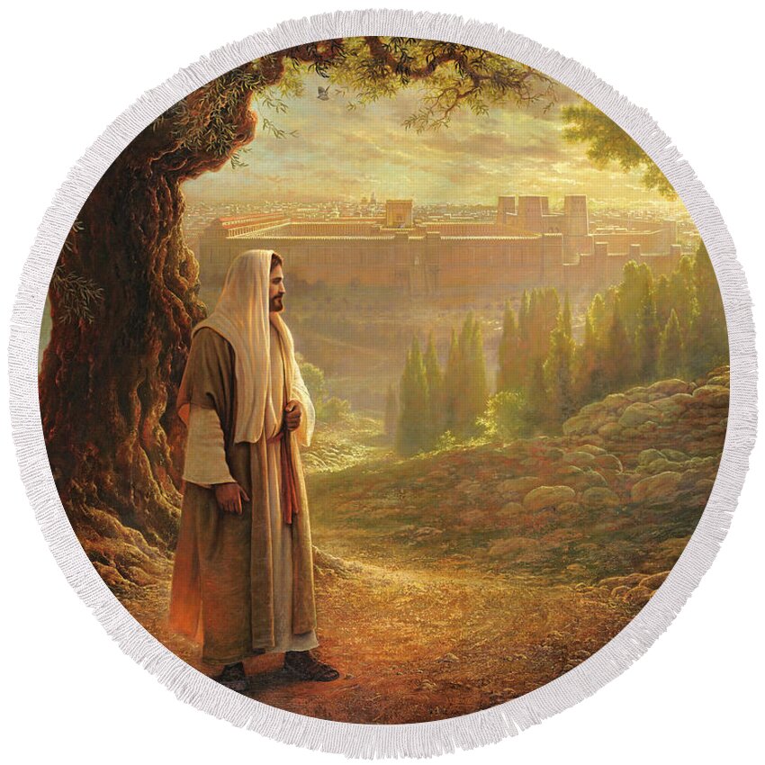 Jesus Round Beach Towel featuring the painting Wherever He Leads Me by Greg Olsen