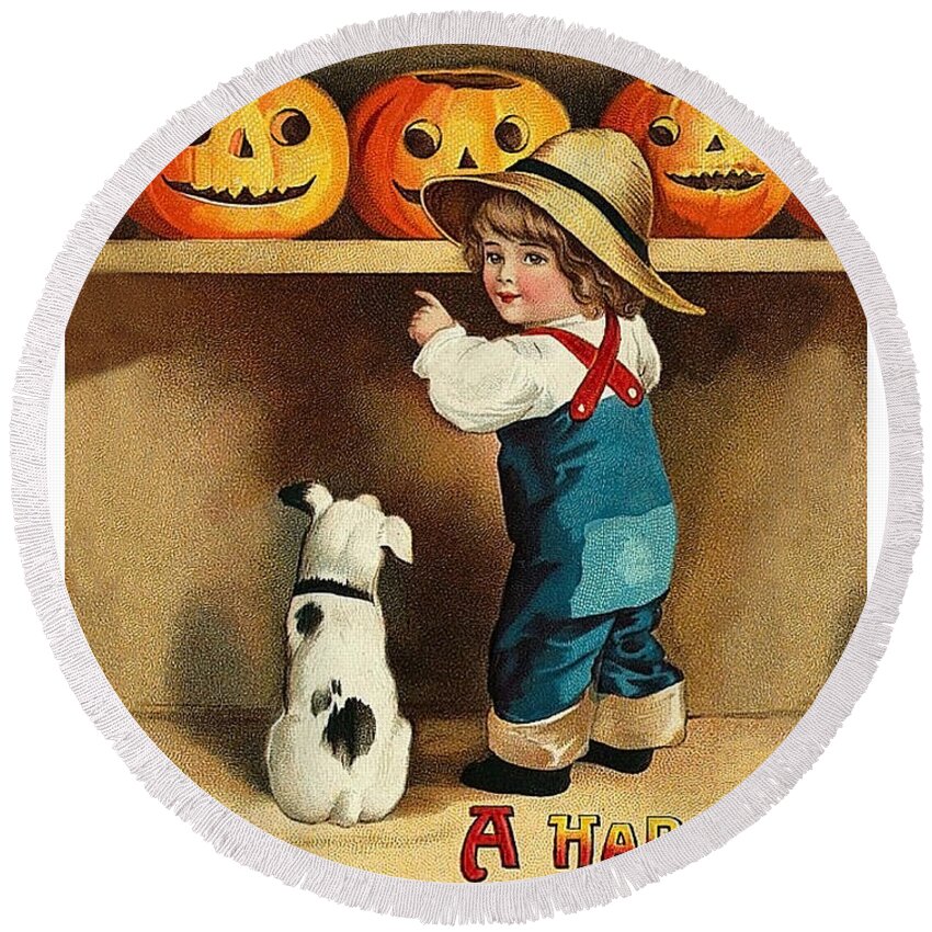Little Boy Round Beach Towel featuring the mixed media Which pumpkin do you like? by Long Shot