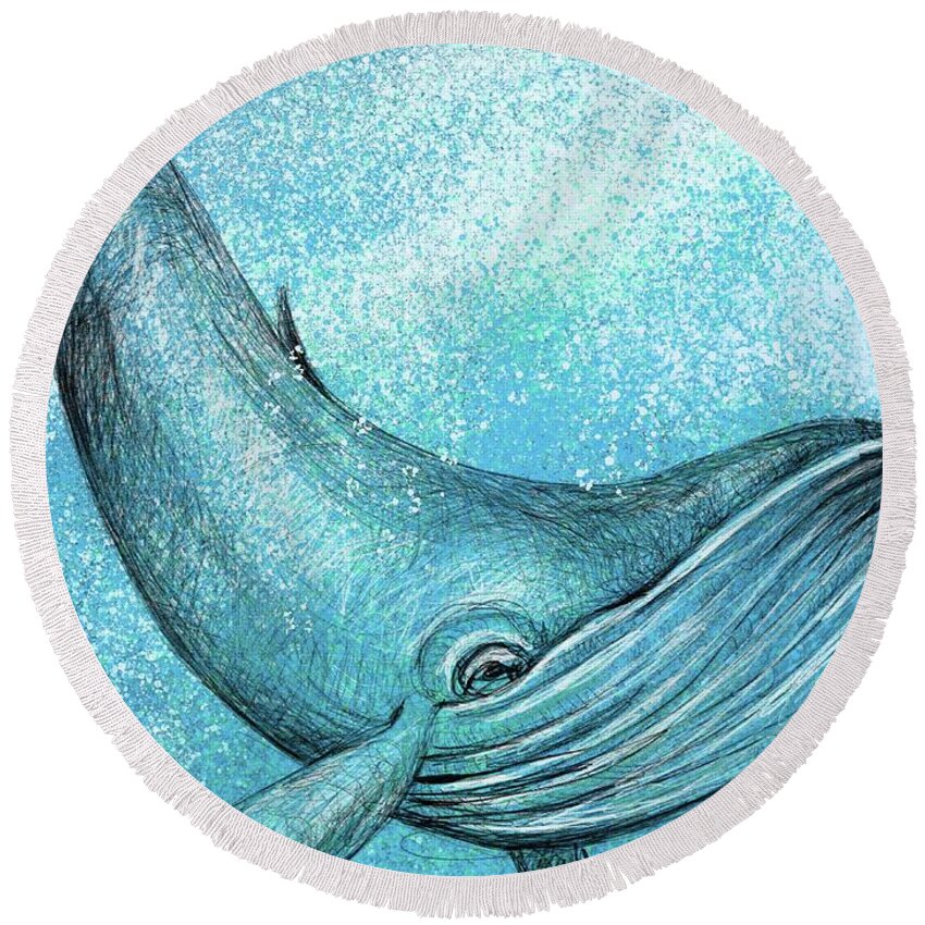 Whale Round Beach Towel featuring the digital art Whimsical Whale by AnneMarie Welsh