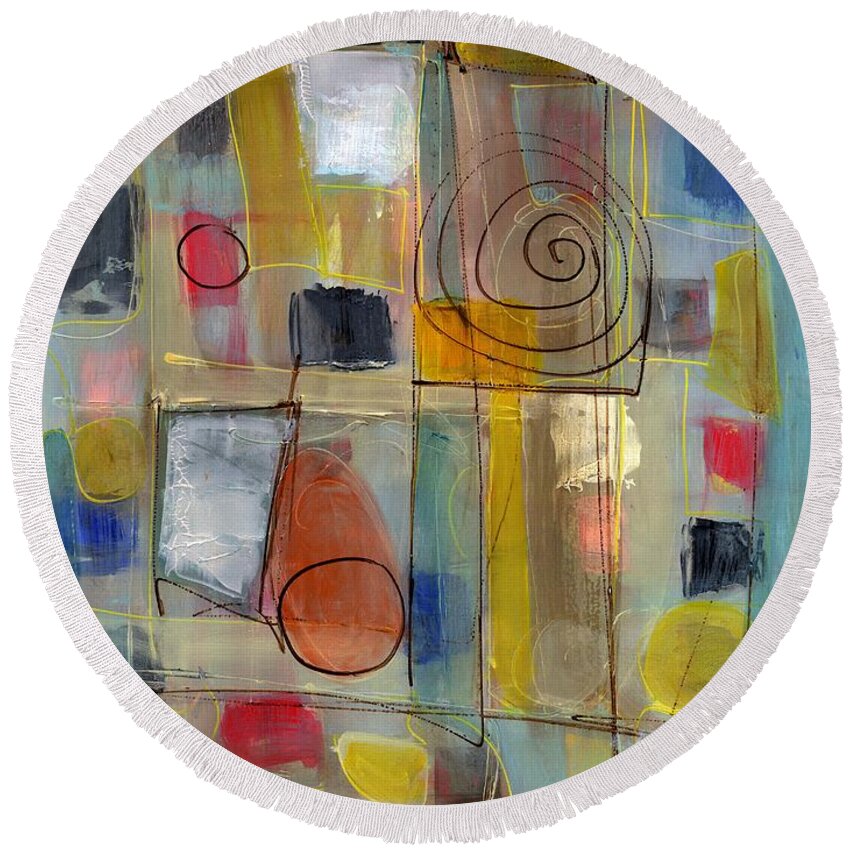 Abstract Round Beach Towel featuring the painting Whirlpool Block by Lynne Taetzsch