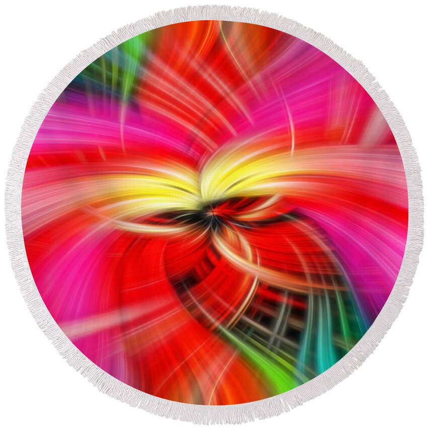 Abstract Round Beach Towel featuring the photograph Whirlwind of Colors by Sue Melvin