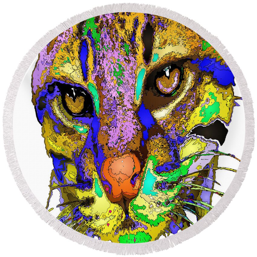 Cat Round Beach Towel featuring the digital art Whiskers. Pet Series by Rafael Salazar
