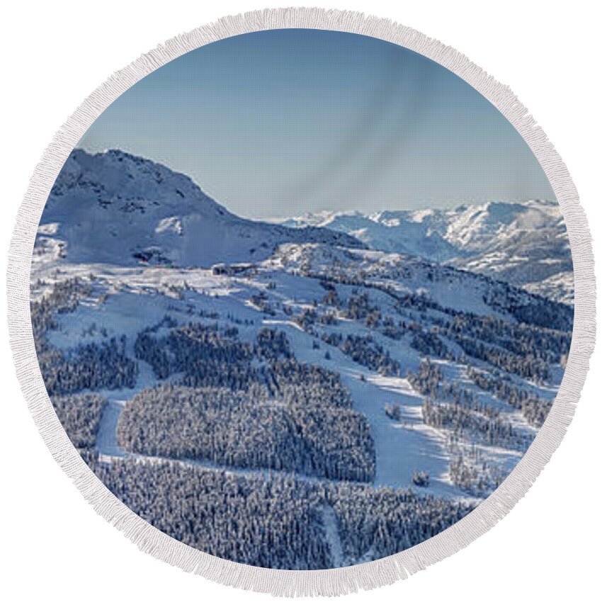 Whistler Round Beach Towel featuring the photograph Whistler Mountain Snowy Panorama by Pierre Leclerc Photography