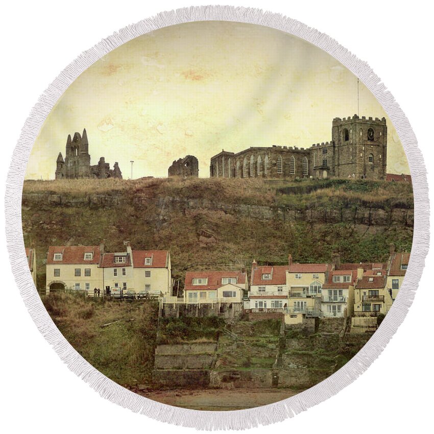 Abbey Round Beach Towel featuring the photograph Whitby Abbey North Yorshire by Lynn Bolt