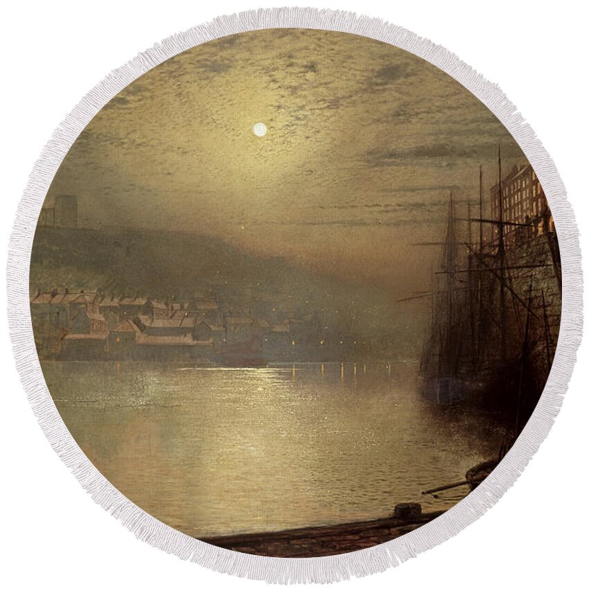 Whitby Round Beach Towel featuring the painting Whitby by John Atkinson Grimshaw by John Atkinson Grimshaw