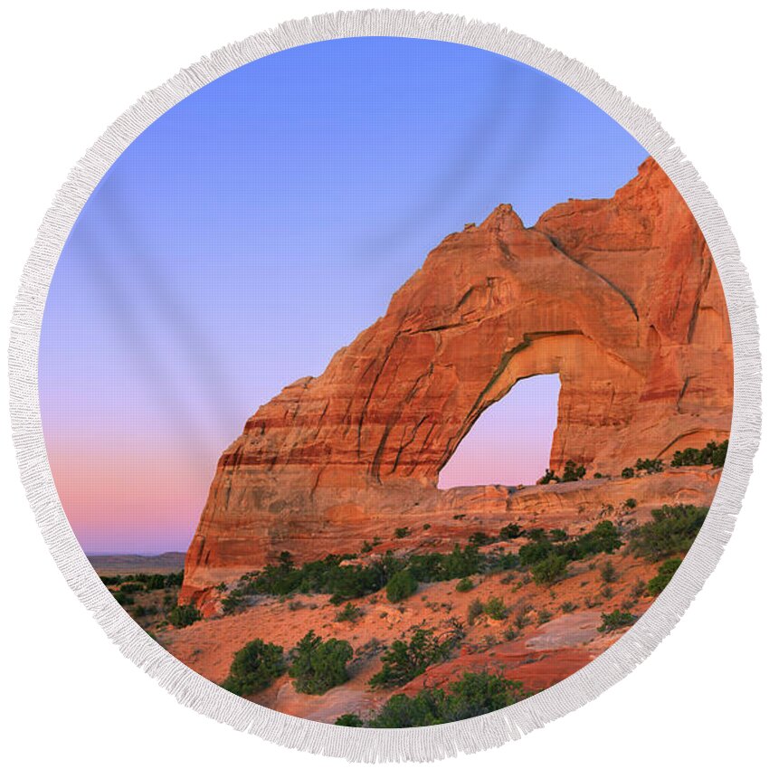 Color Round Beach Towel featuring the photograph White Mesa Arch by Henk Meijer Photography