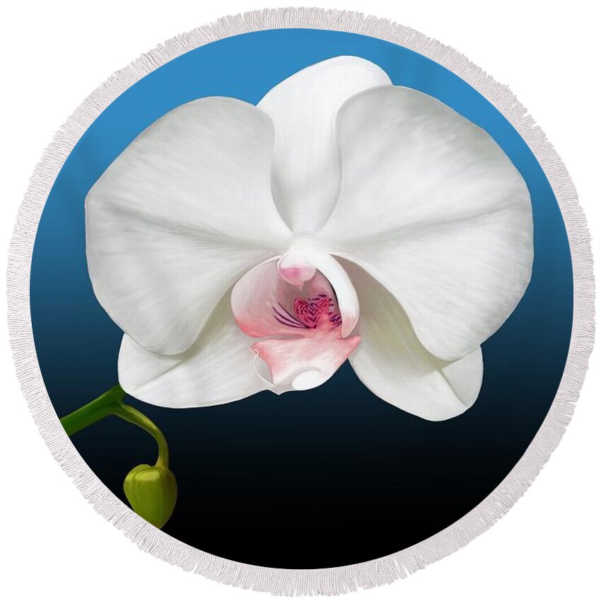 Orchid Round Beach Towel featuring the digital art White Orchid by Rand Herron