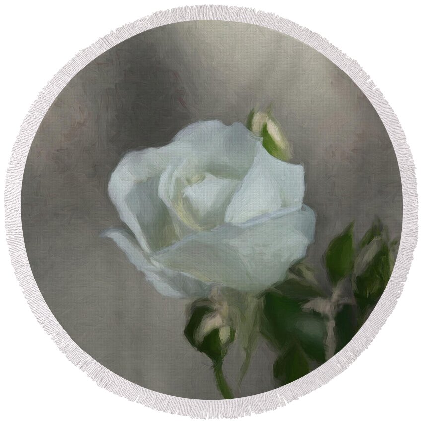 White Rose Round Beach Towel featuring the digital art White Rose 2 by Ernest Echols