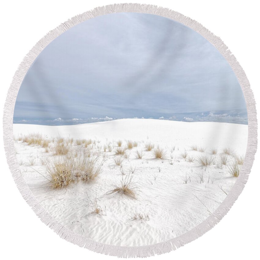 Darin Volpe Architecture Round Beach Towel featuring the photograph White Sand, Gray Sky - White Sands National Monument by Darin Volpe