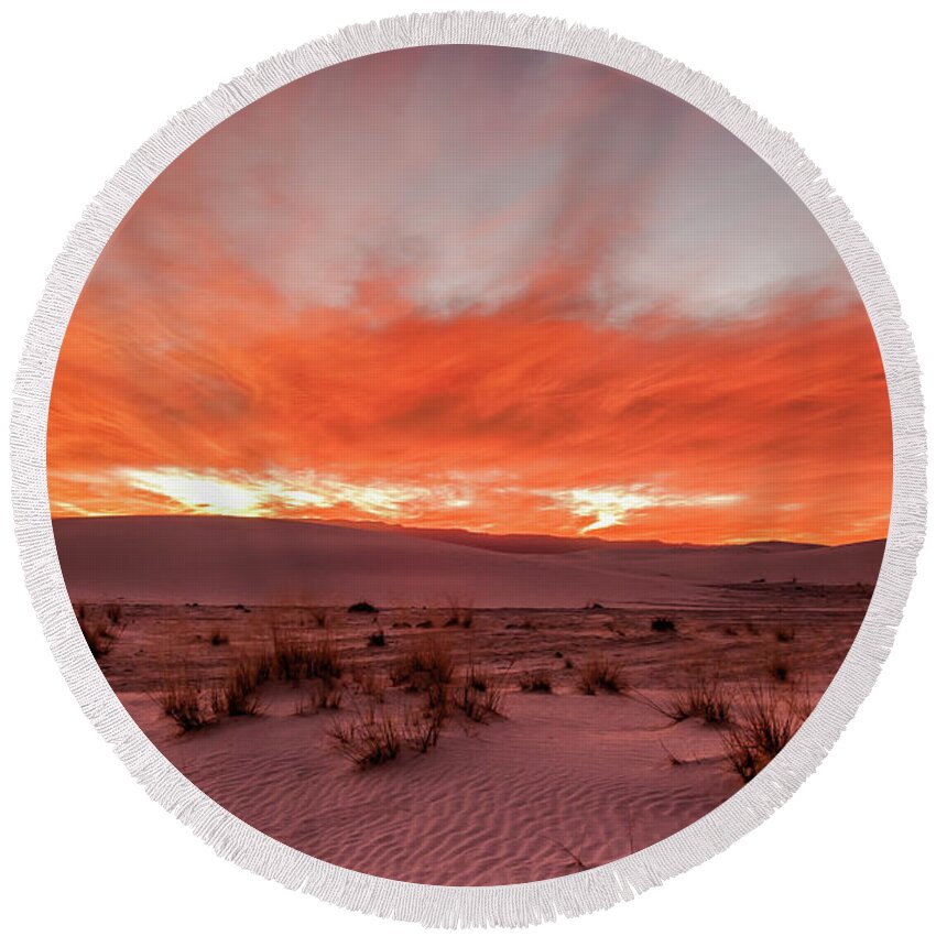White Sands National Monument Round Beach Towel featuring the photograph White Sand Sunrise by John Roach