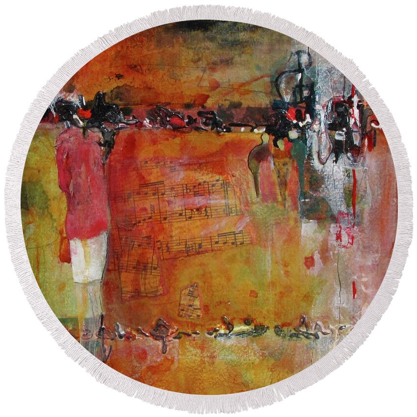 Women Round Beach Towel featuring the painting White Skirt by Carole Johnson