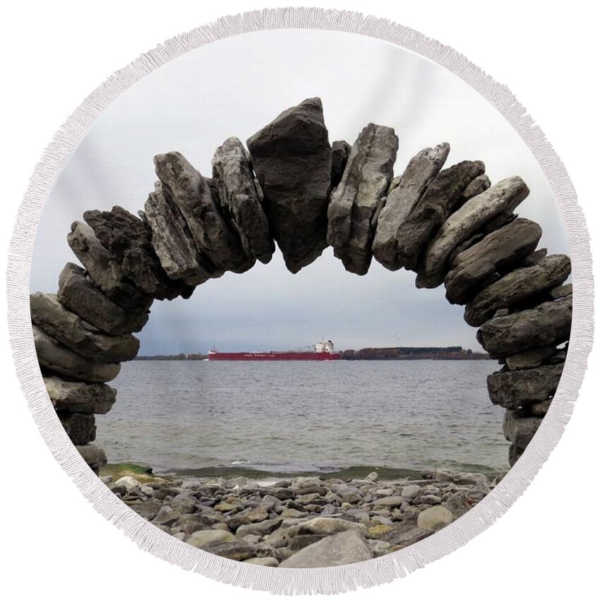  Round Beach Towel featuring the photograph Whitefish Bay Under The Arch by Dennis McCarthy