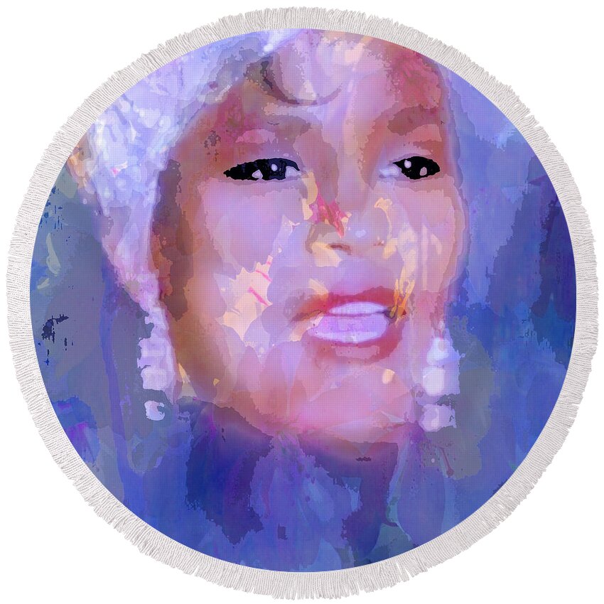 Whitney Round Beach Towel featuring the painting Whitney by Saundra Myles