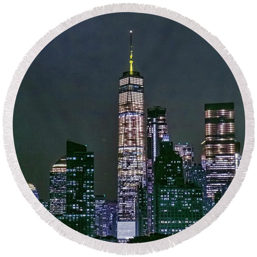 1wtc Round Beach Towel featuring the photograph Who Left the Lights On by S Paul Sahm