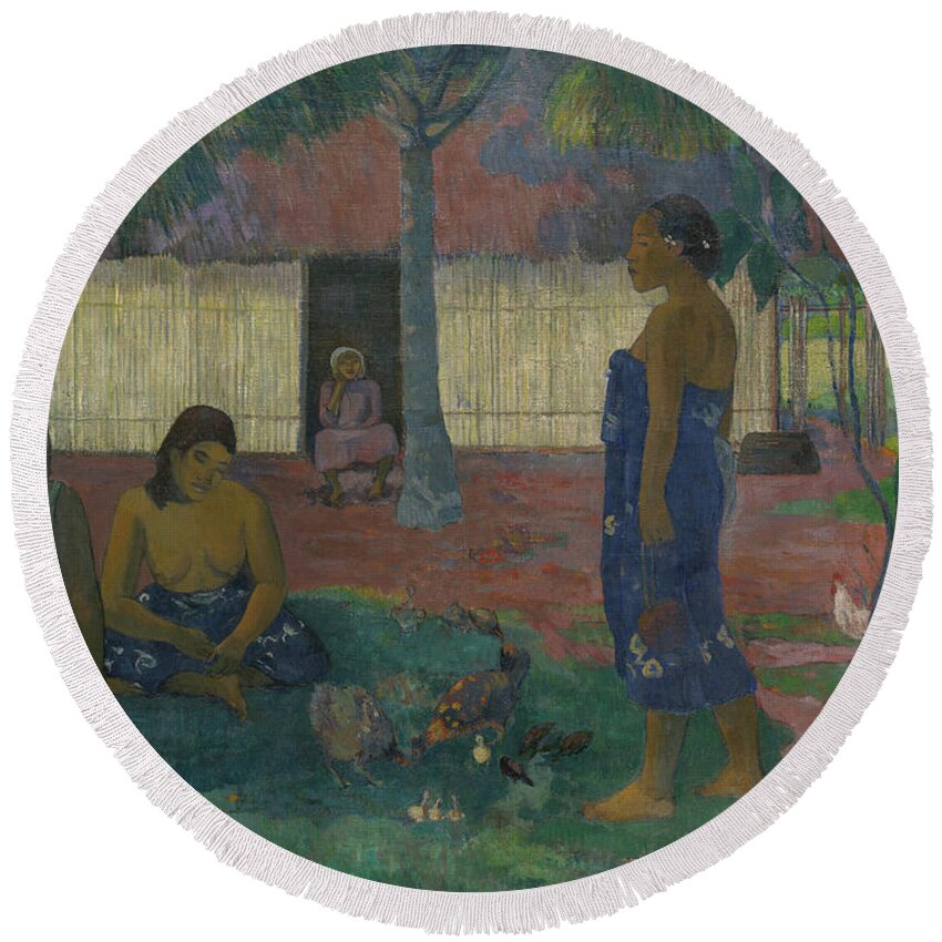 Gauguin Round Beach Towel featuring the painting Why Are You Angry by Paul Gauguin