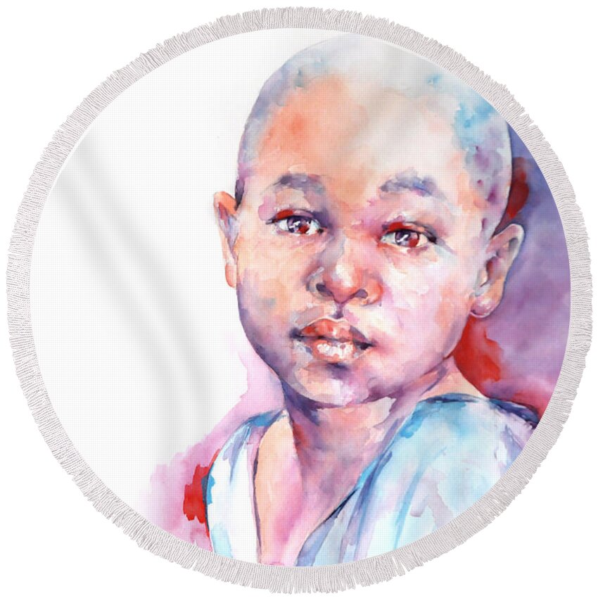 Watercolour Round Beach Towel featuring the painting Why by Stephie Butler