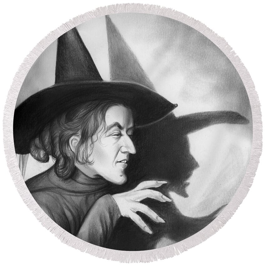Margaret Hamilton Round Beach Towel featuring the drawing Wicked Witch of the West by Greg Joens