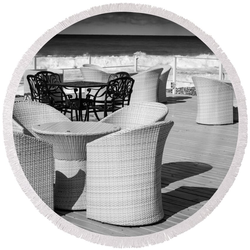 Background Round Beach Towel featuring the photograph Wicker Iron Chairs by John Williams