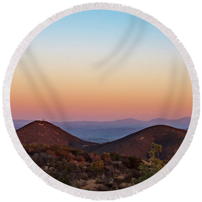 Double Peak Park Round Beach Towel featuring the photograph A Double Peak Park Sunset in San Elijo by David Levin