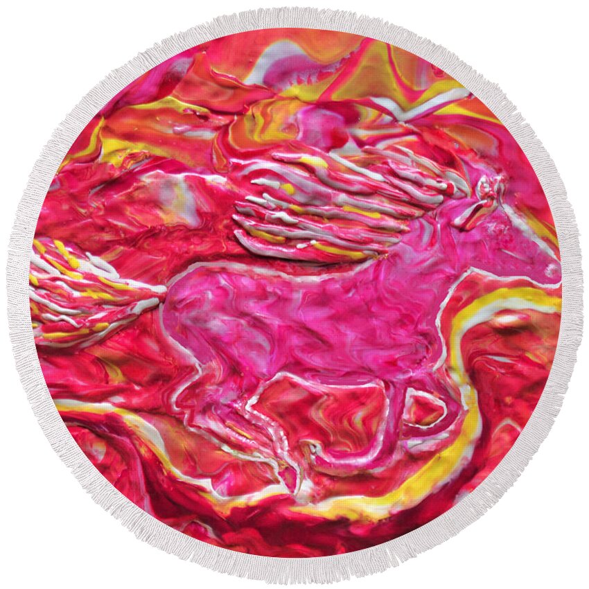 Horse Round Beach Towel featuring the mixed media Wild Fire by Deborah Stanley