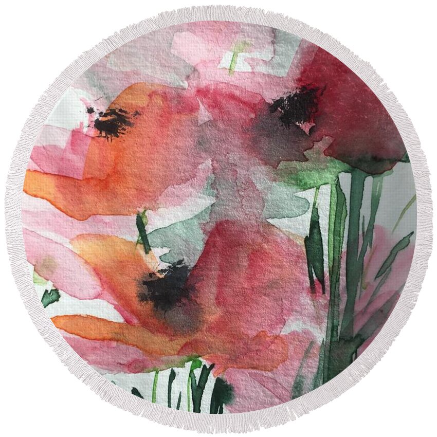 Wild Flowers Round Beach Towel featuring the painting Wild Flowers Meadow by Britta Zehm