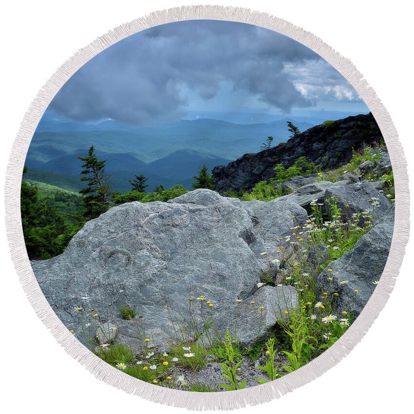  Round Beach Towel featuring the photograph Wild Mountain Flowers by Steve Hurt
