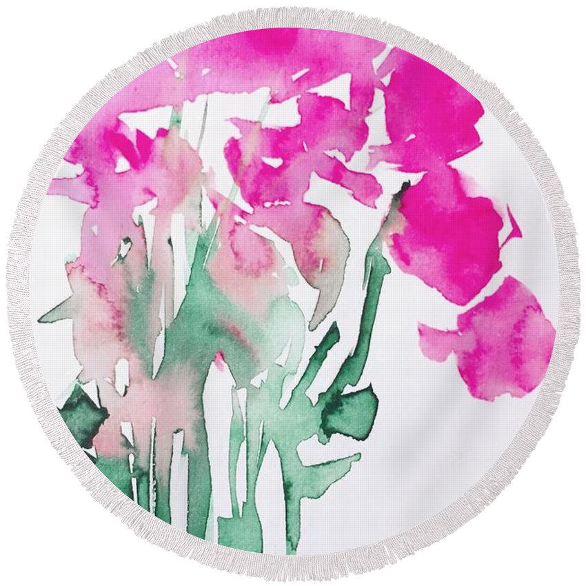 Flower Round Beach Towel featuring the painting Wild Pink Flowers by Britta Zehm