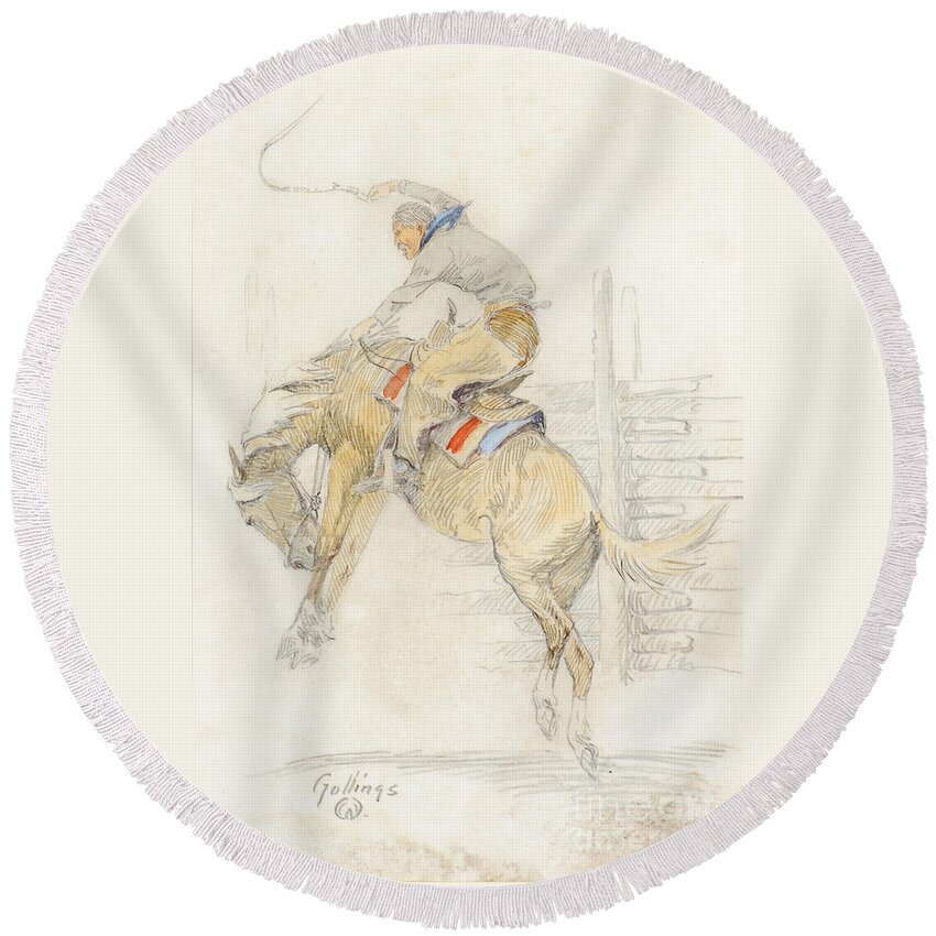 E. William Gollings (1878-1932) Wild Ride (circa 1909) Mixed Media On Paper Round Beach Towel featuring the painting Wild Ride by Celestial Images