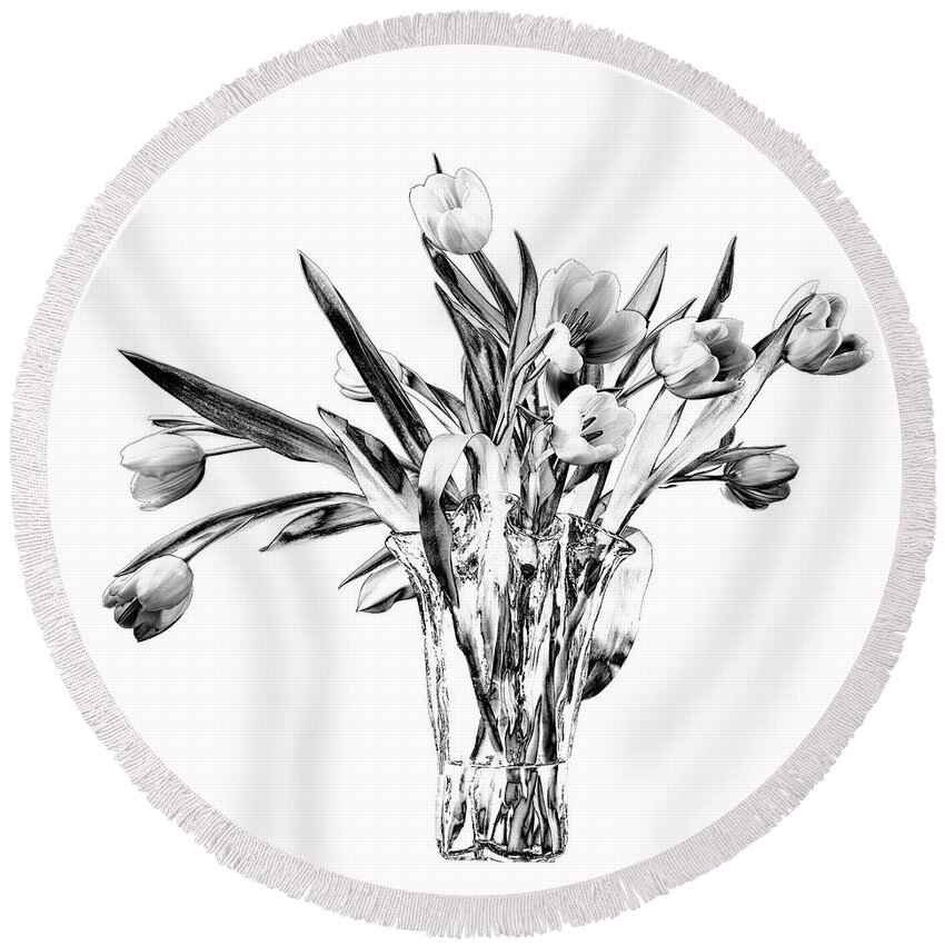 Flowers Round Beach Towel featuring the photograph Wild Tulip Etching by Georgette Grossman