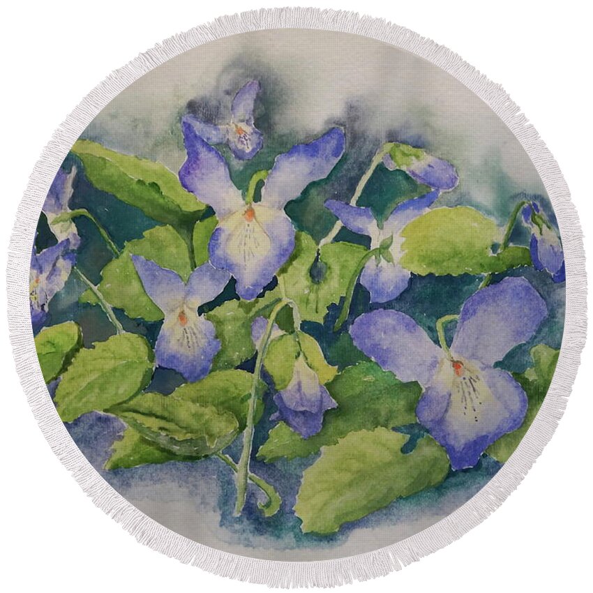 Floral Round Beach Towel featuring the painting Wild Violets by Marilyn Zalatan
